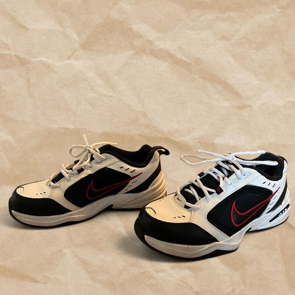 Nike Monarch Black and White Shoes with Red Logo